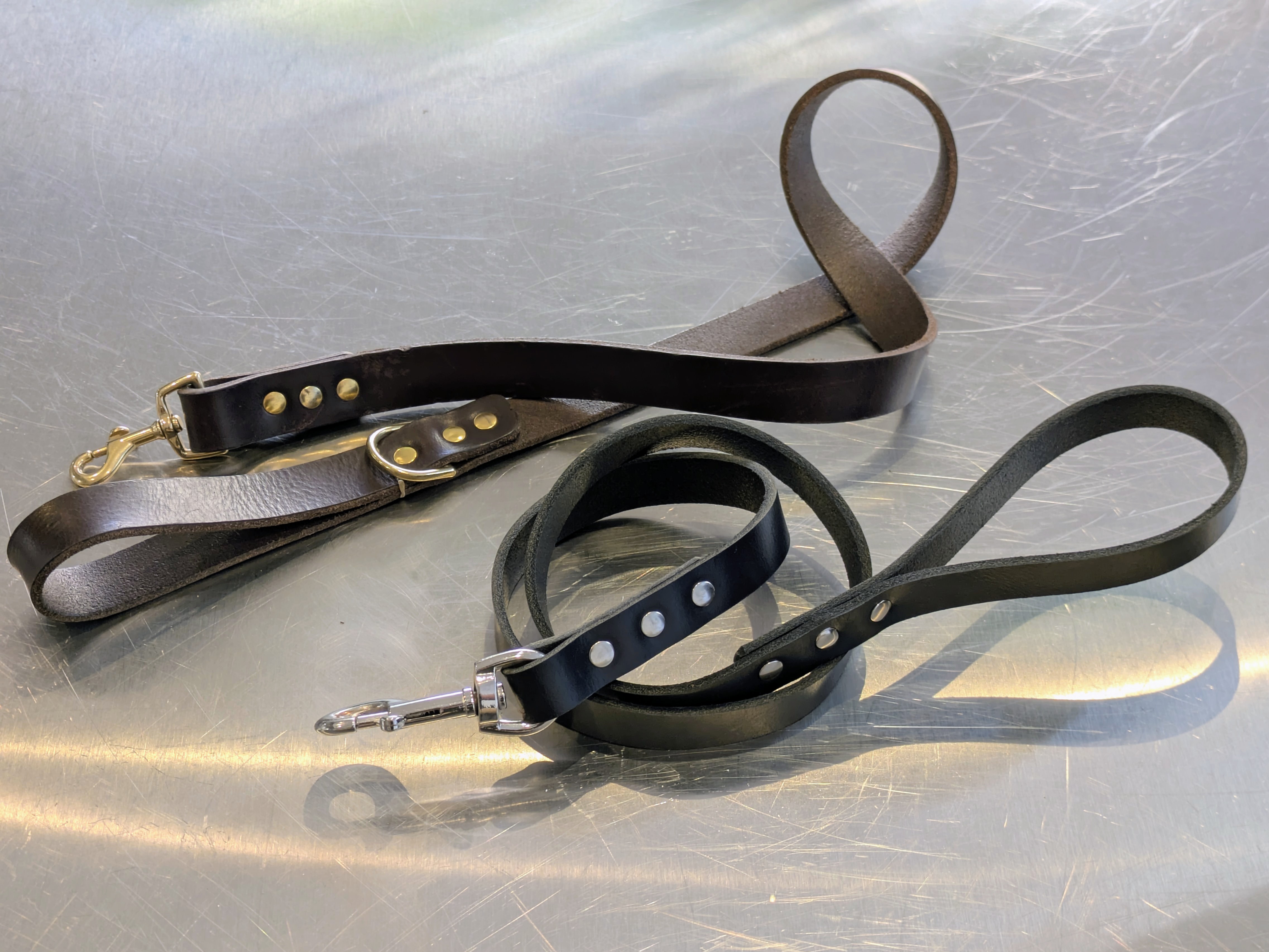Custom leather dog leads.